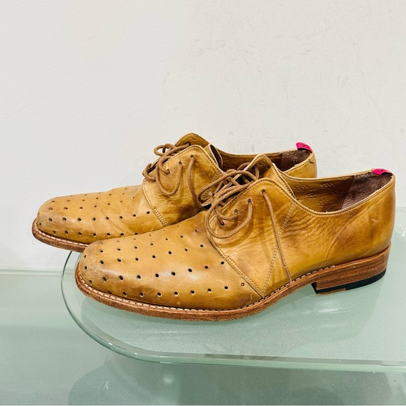 Ted Baker Mens Brown Tan  Perforated Leather Lace Up Dress Shoes Size 9 - Picture 1 of 10